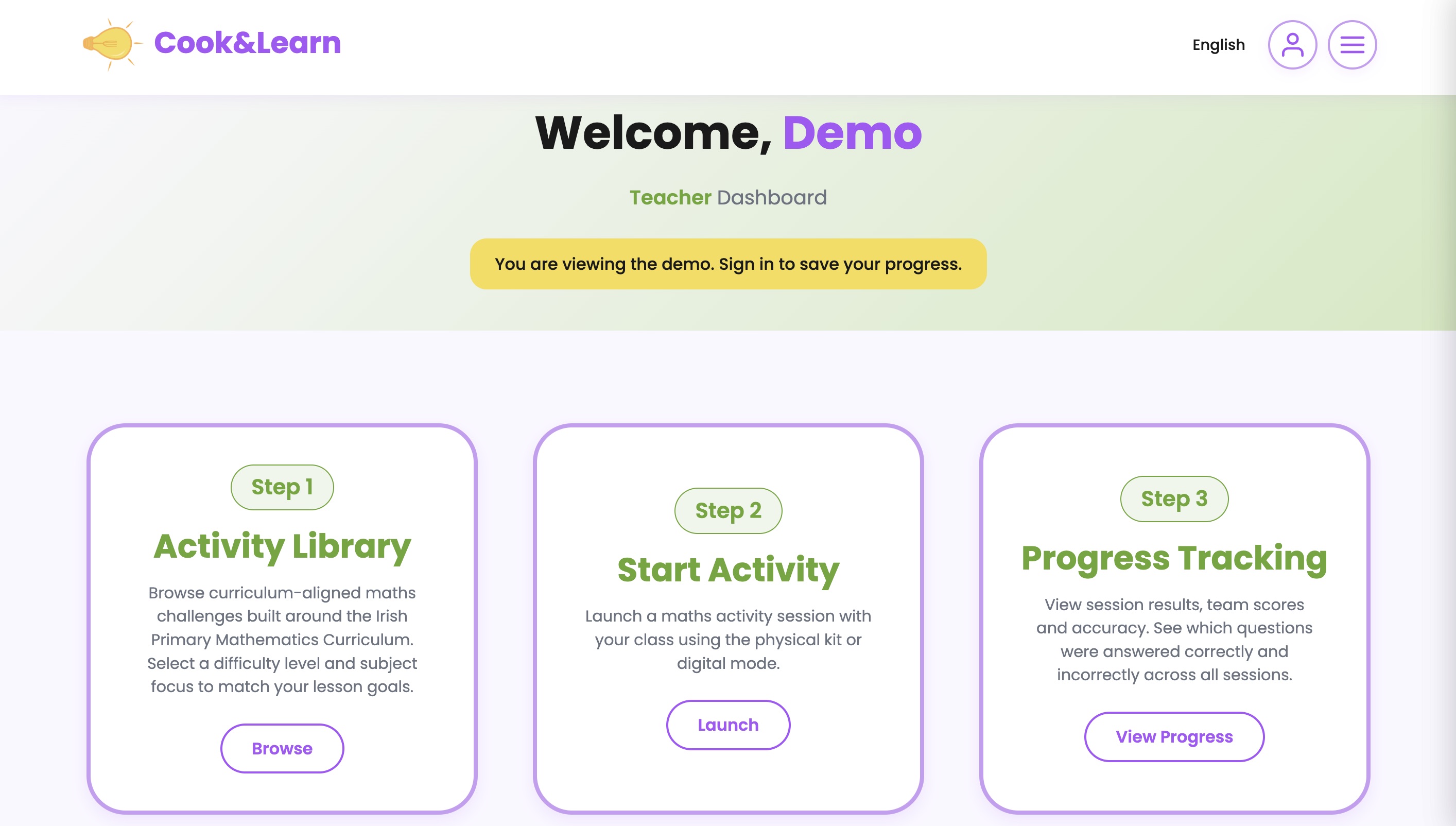 Cook and Learn screen 2
